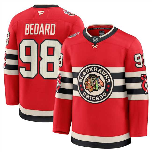 Mens Chicago Blackhawks #98 Connor Bedard Red 2024-25 Winter Classic Stitched Hockey Jersey Dzhi->chicago blackhawks->NHL Jersey